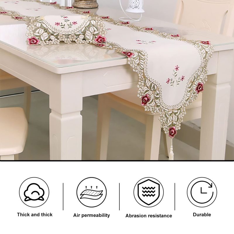 Wholesale Rustic Embroidered Lace Farmhouse 15.7x96.8 Macrame Table Runner For Living Room Kitchen Table Cover