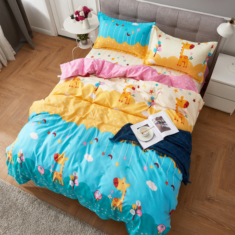 4 Piece Suit Bedding Set Baby Bedsheet, 1.2M 1.8M Cartoon Skin-Friendly Bedding Sets/