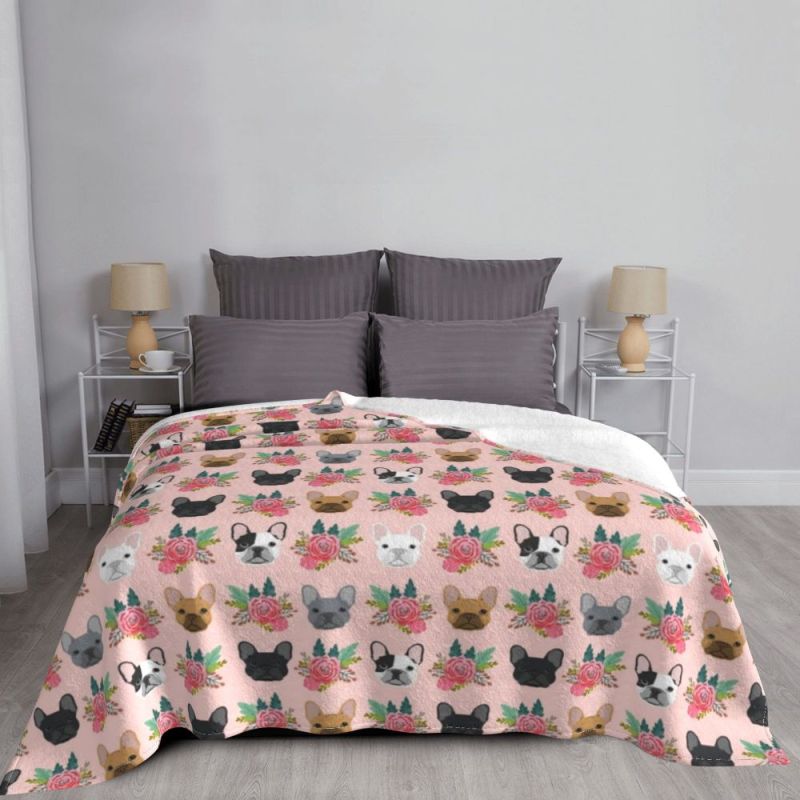 French Bulldog Faces Pink Cute Dog Blanket Flannel Textile Breathable Lightweight Throw Blankets for Home Outdoor Bedspread/
