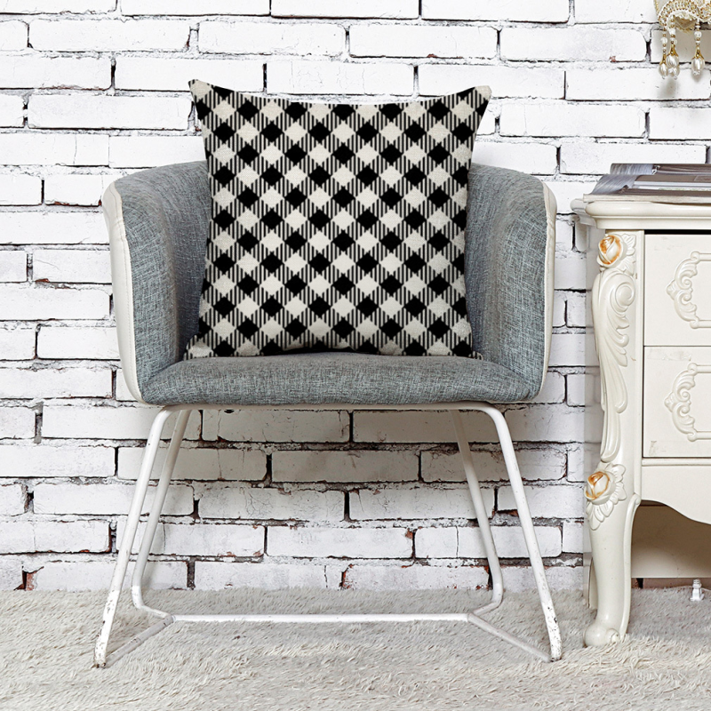 Hot Sale Linen Cotton Cushion Cover, Black White Plaid Cushion Covers Decorative Home/
