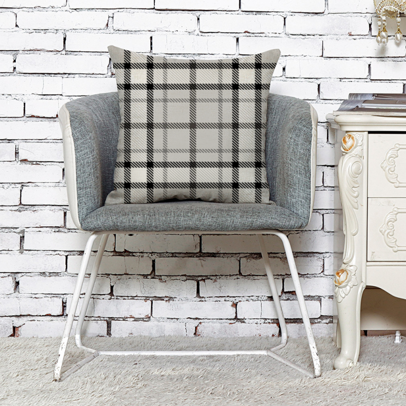 Hot Sale Linen Cotton Cushion Cover, Black White Plaid Cushion Covers Decorative Home/