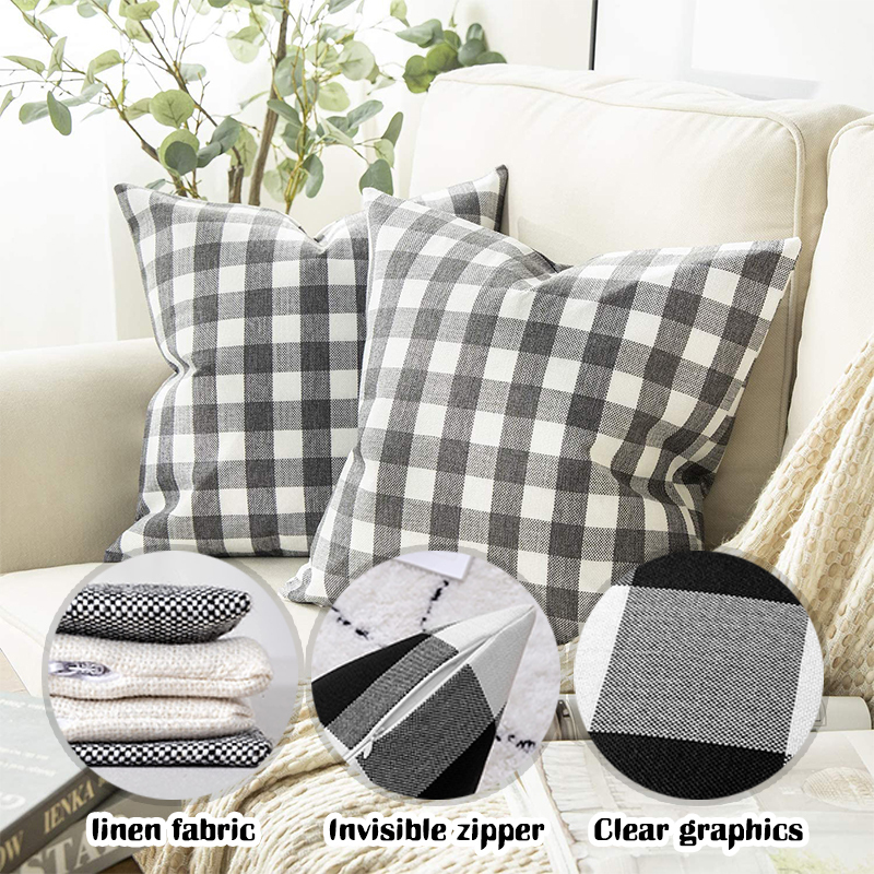 Hot Sale Linen Cotton Cushion Cover, Black White Plaid Cushion Covers Decorative Home/