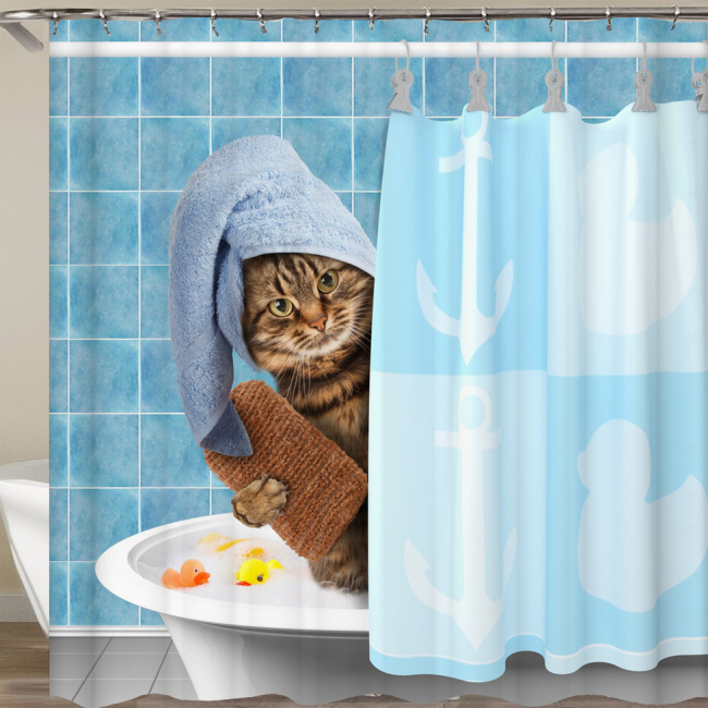 Shower Curtain Set Free Punching Waterproof Curtain, Gradient Color Bathroom Curtain Rod Bathroom Nordic Style/