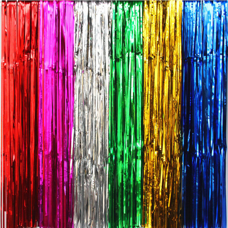 Party Backdrop Decorations Shimmer Curtains Metal Fringe Metallic Silver Curtains 2M Foil Curtain Birthday Wedding Christmas