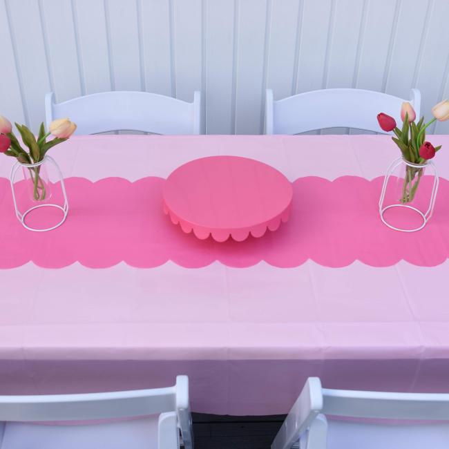 Fancy 5 Pack 14 x 108 inch Black Scallop Table Runner, Disposable Party Table Plastic Table Runner