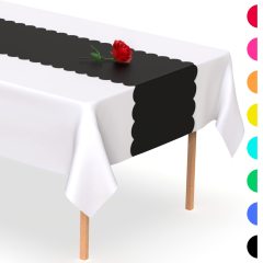 Fancy 5 Pack 14 x 108 inch Black Scallop Table Runner, Disposable Party Table Plastic Table Runner