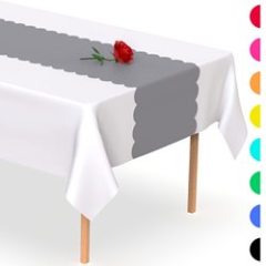 Fancy 5 Pack 14 x 108 inch Black Scallop Table Runner, Disposable Party Table Plastic Table Runner
