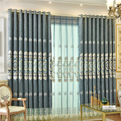 Wholesale custom European style chenille fabric curtains,  luxury semi-shade flat embroidered curtain/