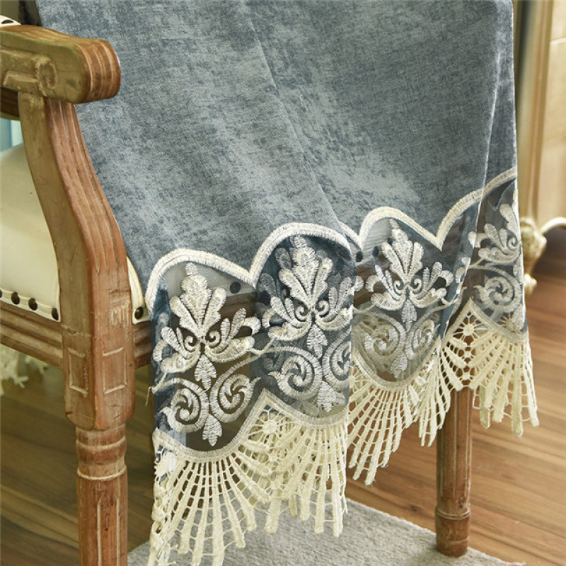 Wholesale custom European style chenille fabric curtains,  luxury semi-shade flat embroidered curtain/