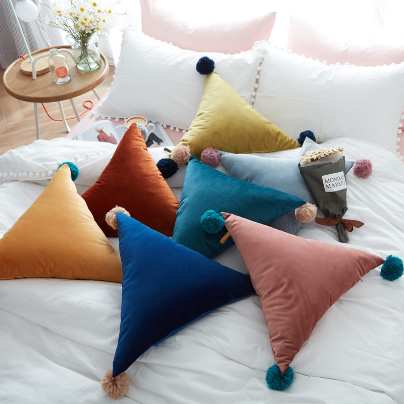 Cheap tassels polyester plush Solid Color Japanese and Korean style PP cotton filling 330g 50*50*50cm triangle pillow Cushion