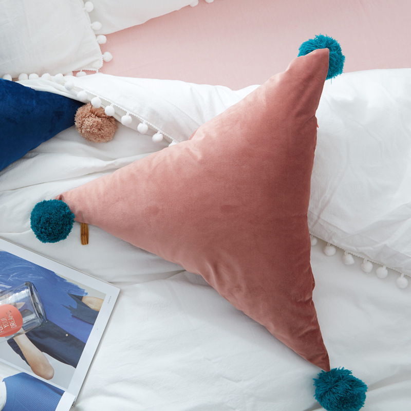Cheap tassels polyester plush Solid Color Japanese and Korean style PP cotton filling 330g 50*50*50cm triangle pillow Cushion