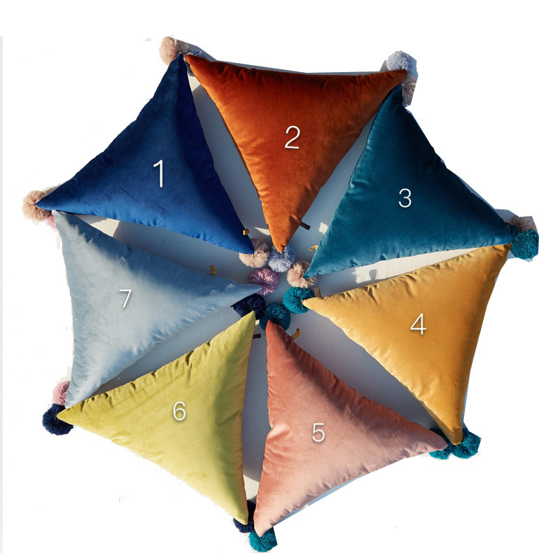 Cheap tassels polyester plush Solid Color Japanese and Korean style PP cotton filling 330g 50*50*50cm triangle pillow Cushion