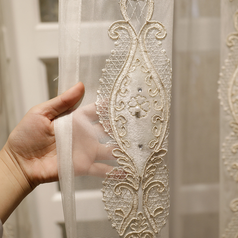 polyester embroidered sheer voile curtain and jacquard voile sheer for window, textile tulle curtain
