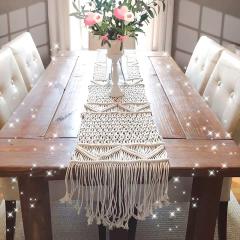 Wholesale Macrame with Long Tassels Bohemia Handwoven Country House Style Tablecloth For Wedding Dining Table