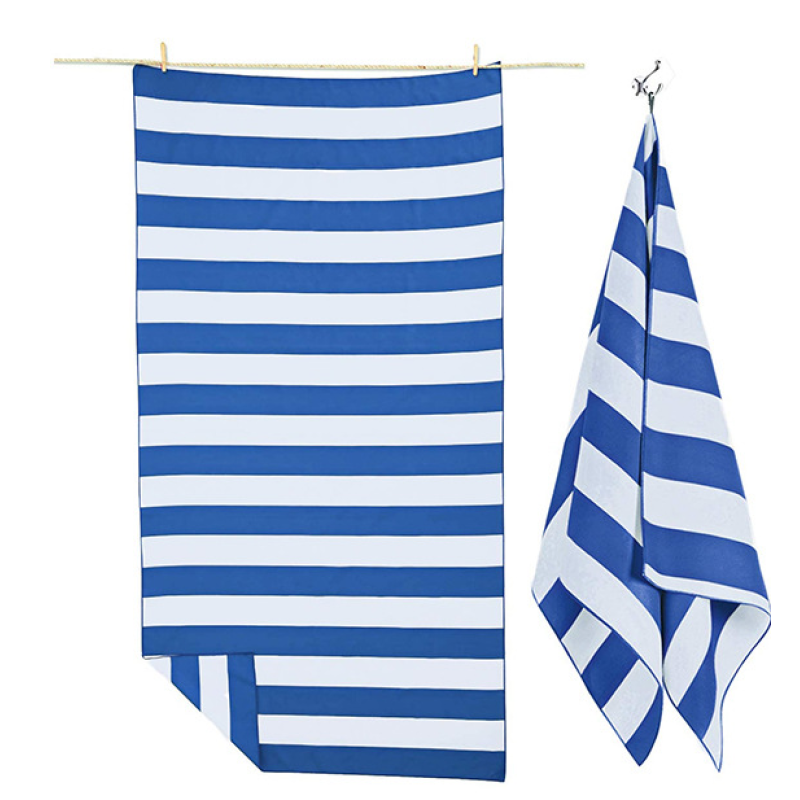 OEM Double Velvet Beach Towel, Wholesale Sand Free Stripes Soft Beach Towel with a Travel Bag/