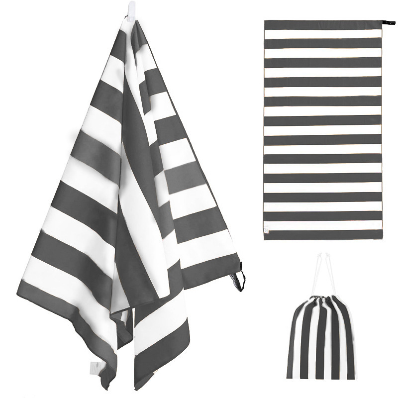 OEM Double Velvet Beach Towel, Wholesale Sand Free Stripes Soft Beach Towel with a Travel Bag/