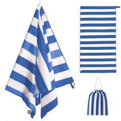 OEM Double Velvet Beach Towel, Wholesale Sand Free Stripes Soft Beach Towel with a Travel Bag/