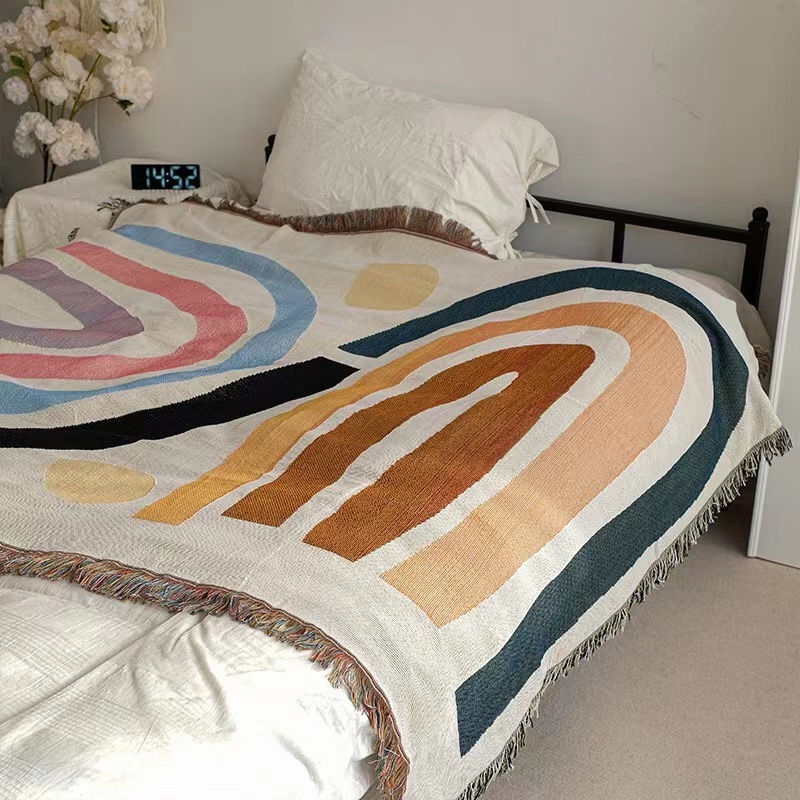Throw Thread Blanket with Tassel for Bed Sofa Plaid Travel Car Airplane Nap Blankets Soft Wall Tapestry Bedcover Mantas Koc /