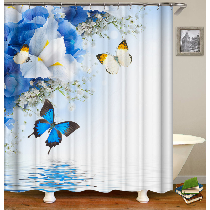 Printing 3D butterfly Polyester shower curtain waterproof bathroom partition curtain Custom bath shower curtains/