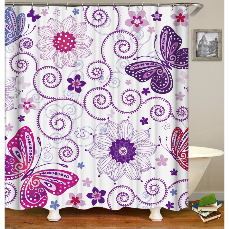 Printing 3D butterfly Polyester shower curtain waterproof bathroom partition curtain Custom bath shower curtains/