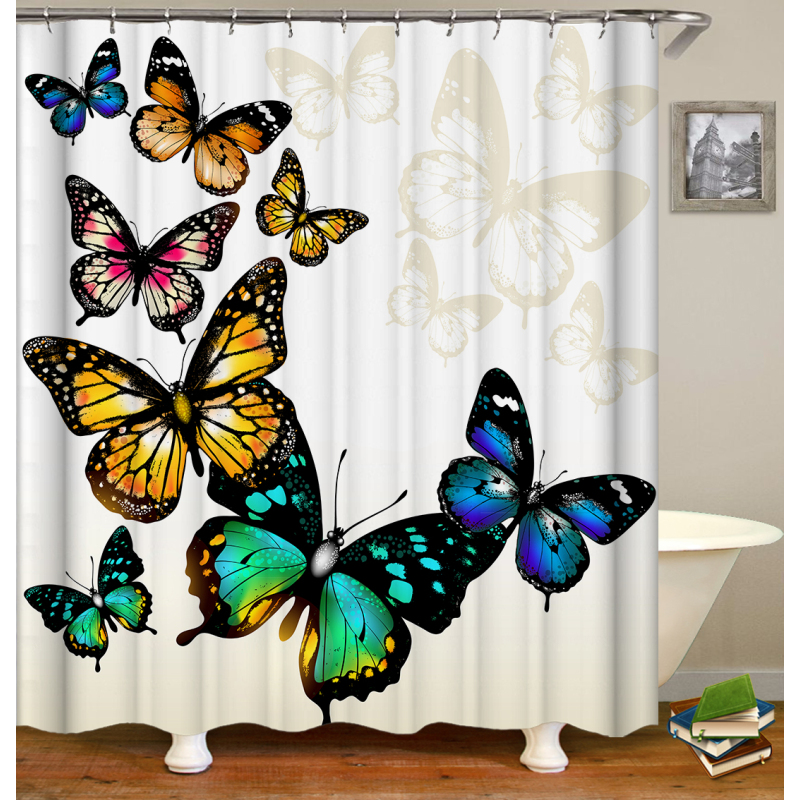 Printing 3D butterfly Polyester shower curtain waterproof bathroom partition curtain Custom bath shower curtains/