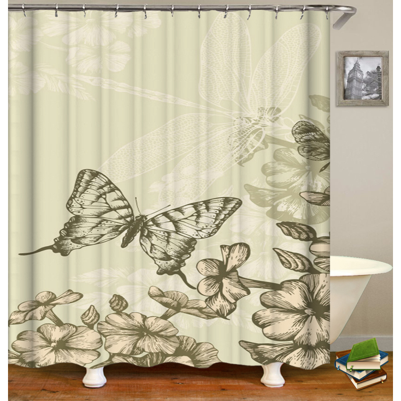 Printing 3D butterfly Polyester shower curtain waterproof bathroom partition curtain Custom bath shower curtains/