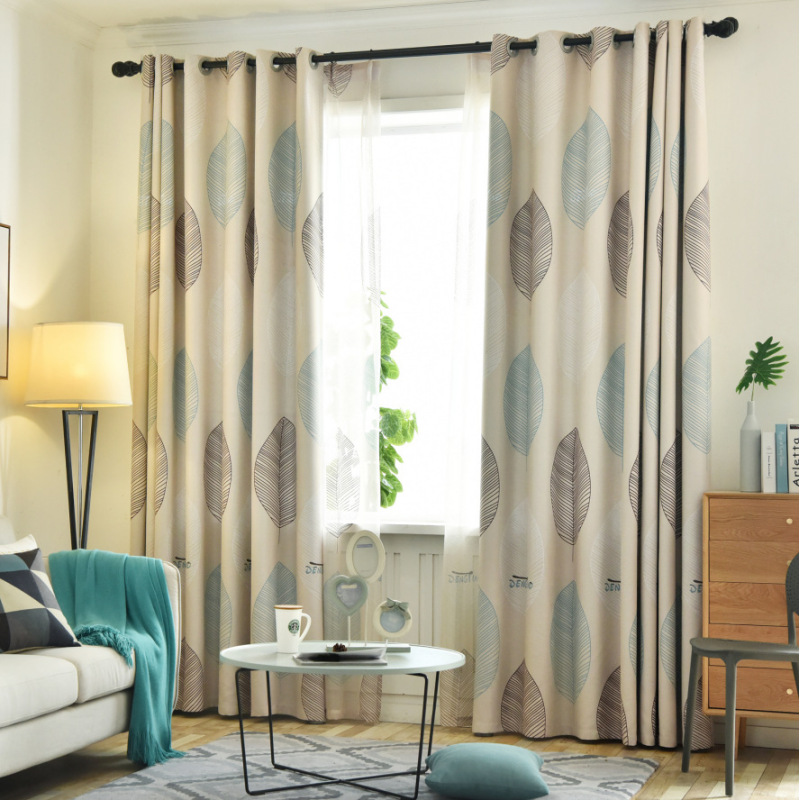 Finished Blackout Curtain, Bedroom Living Room Children Thickened Maple Leaf Curtain#