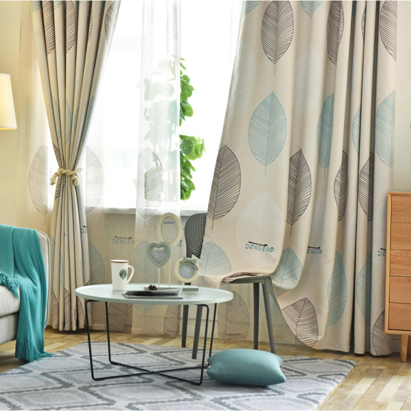 Finished Blackout Curtain, Bedroom Living Room Children Thickened Maple Leaf Curtain#