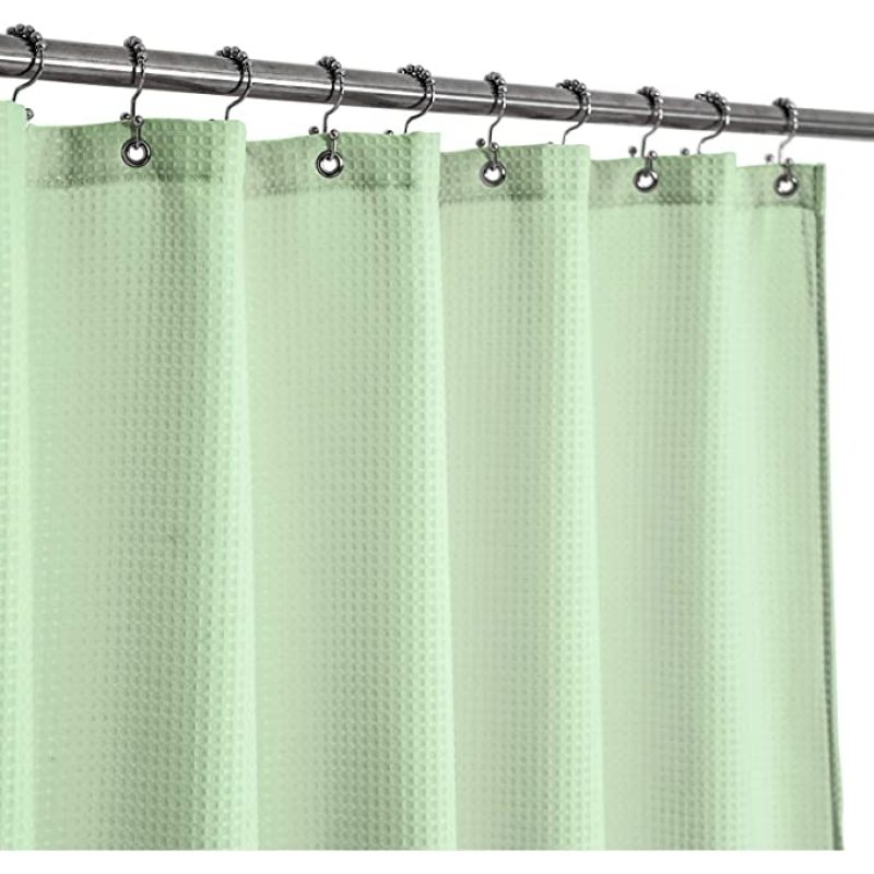 Green Waffle Weave Hotel Luxury Spa Bathroom 72x72 Waterproof Polyester Shower Curtain, 230gsm Heavy Duty Fabric Shower Curtain/