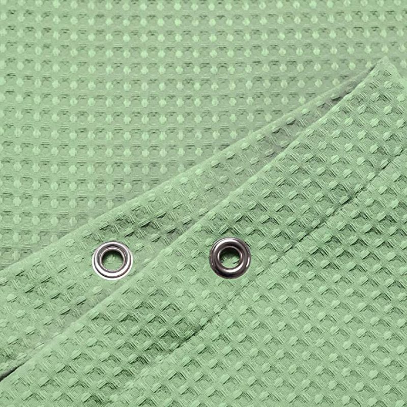 Green Waffle Weave Hotel Luxury Spa Bathroom 72x72 Waterproof Polyester Shower Curtain, 230gsm Heavy Duty Fabric Shower Curtain/