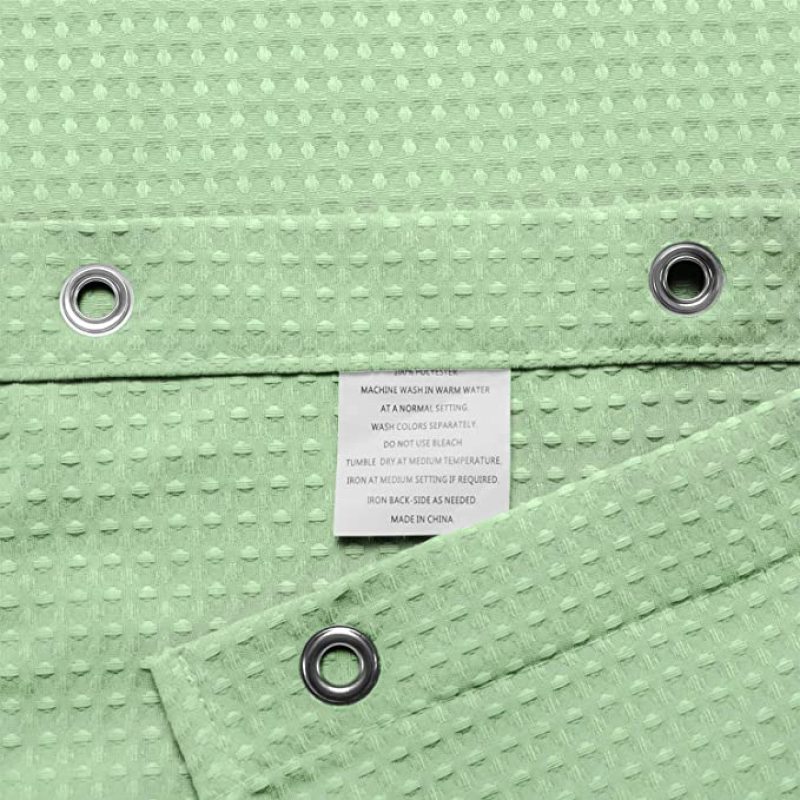 Green Waffle Weave Hotel Luxury Spa Bathroom 72x72 Waterproof Polyester Shower Curtain, 230gsm Heavy Duty Fabric Shower Curtain/