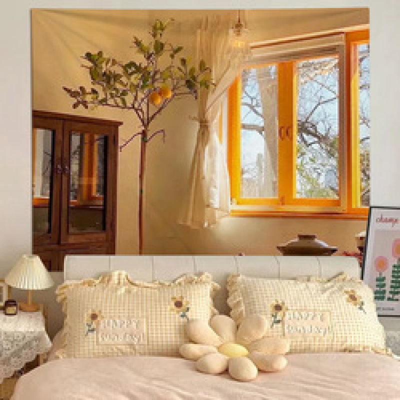 Digitally printed polyester hanging cloth with stereo realit scenery outside the window ins tapestry for bedroom live background