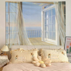 Digitally printed polyester hanging cloth with stereo realit scenery outside the window ins tapestry for bedroom live background