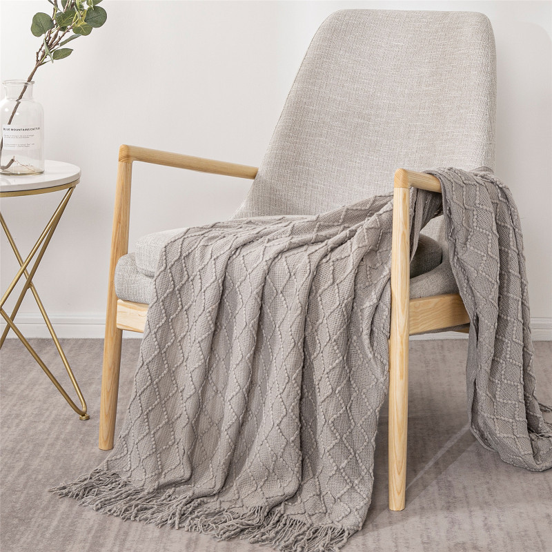 Bed Knitted Blanket Geometric Sofa Blanket Cover with Tassel Travel Line Blanket Home Decoration/