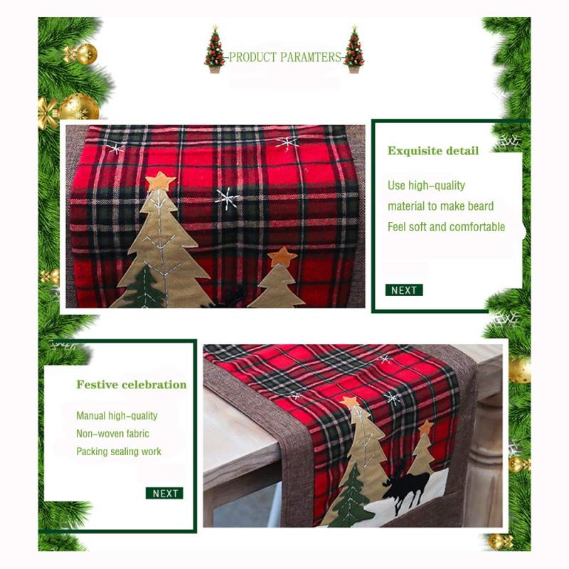 Wholesale Christmas Tree and Deer buffalo plaid table runner for Family Christmas Holiday Christmas Dinner Party