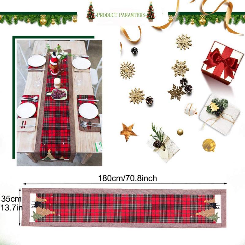 Wholesale Christmas Tree and Deer buffalo plaid table runner for Family Christmas Holiday Christmas Dinner Party