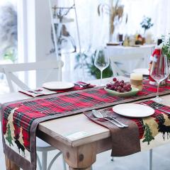 Wholesale Christmas Tree and Deer buffalo plaid table runner for Family Christmas Holiday Christmas Dinner Party