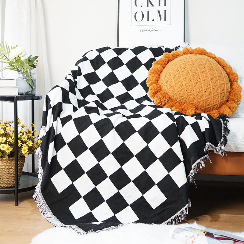 blue black Pattern Nordic Throw Blanket For Sofa cover Towel Nap Blanket With Tassels Tablecloth  Home Bed Decoration/
