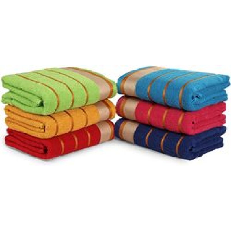 High water absorption, light weight cotton towel, 6 pieces, striped beach towel/