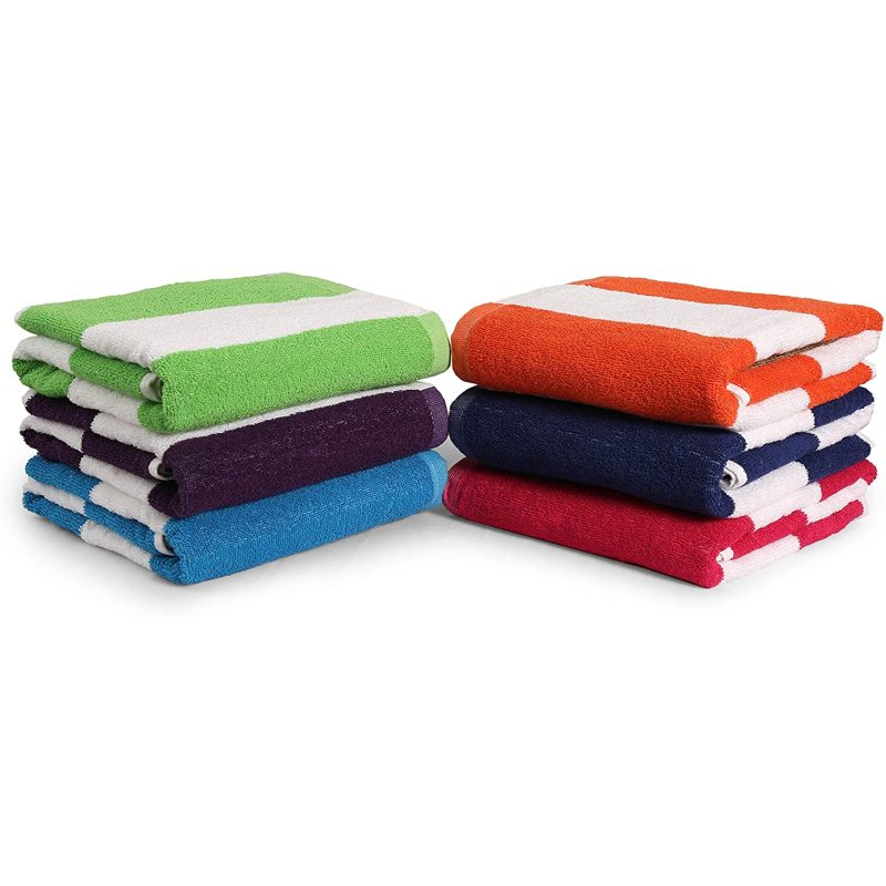 High water absorption, light weight cotton towel, 6 pieces, striped beach towel/