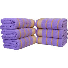 High water absorption, light weight cotton towel, 6 pieces, striped beach towel/