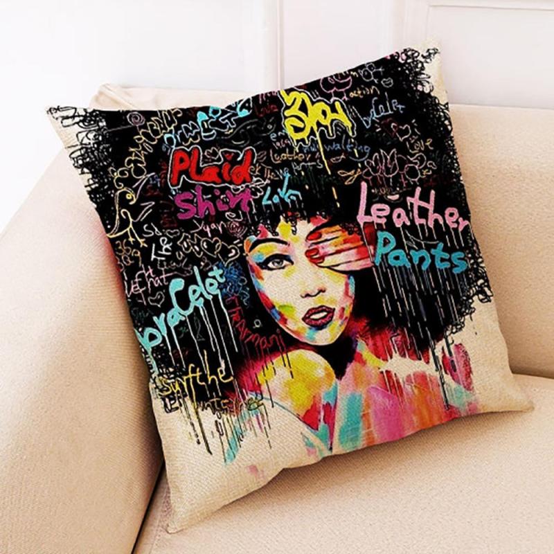 African Black Woman Cushion Linen, Decor Cushion Pillow/