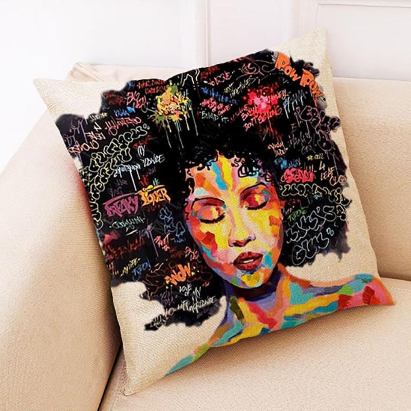 African Black Woman Cushion Linen, Decor Cushion Pillow/