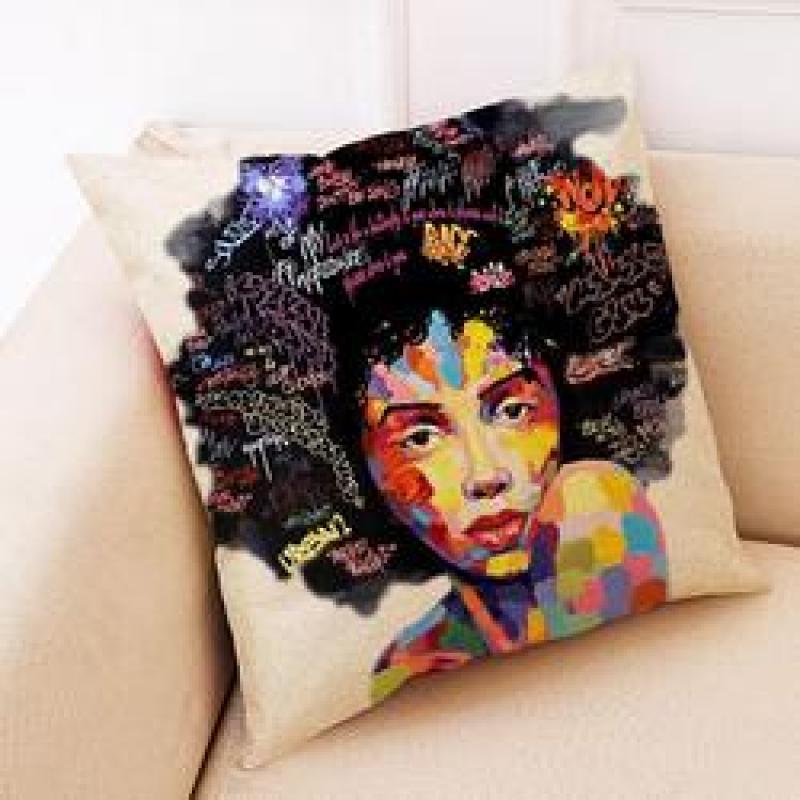 African Black Woman Cushion Linen, Decor Cushion Pillow/