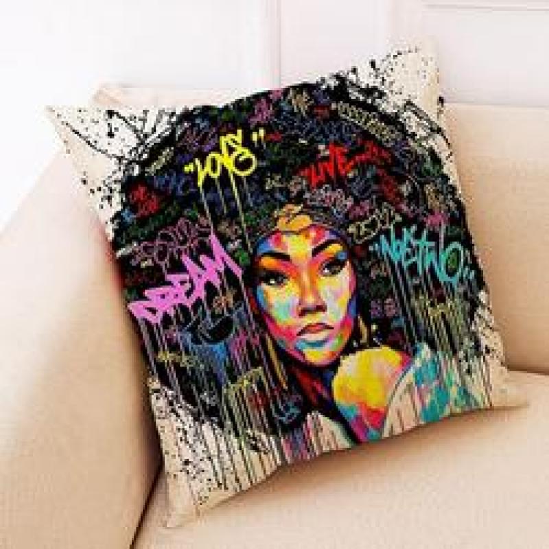 African Black Woman Cushion Linen, Decor Cushion Pillow/