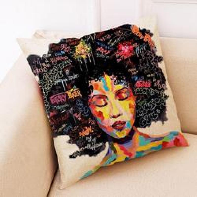 African Black Woman Cushion Linen, Decor Cushion Pillow/