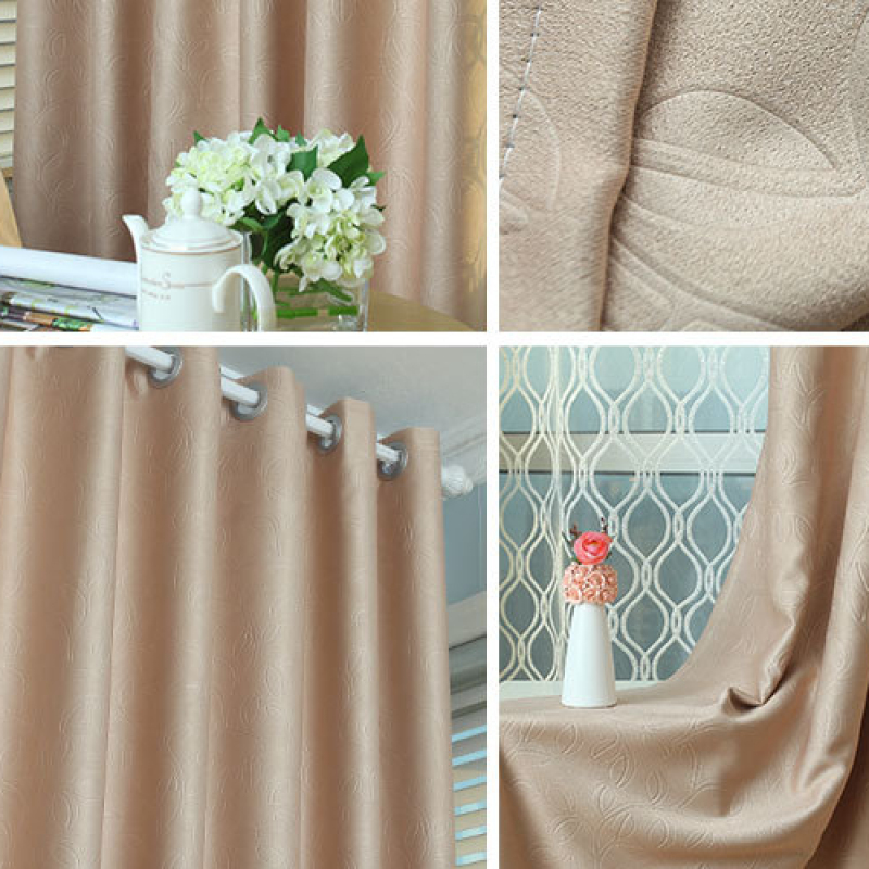 Beige Embossed Blackout Living Room Curtain