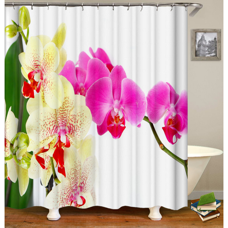 Decorative Print Waterproof Colorful bath shower curtains for Custom floral Transparent Hookless Shower Curtain