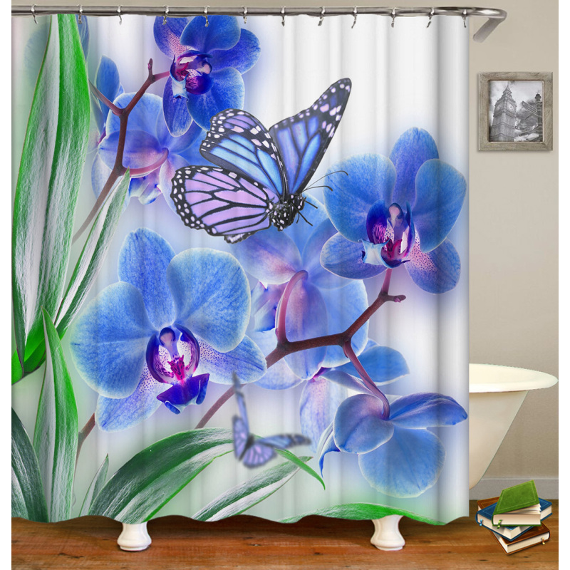 Decorative Print Waterproof Colorful bath shower curtains for Custom floral Transparent Hookless Shower Curtain