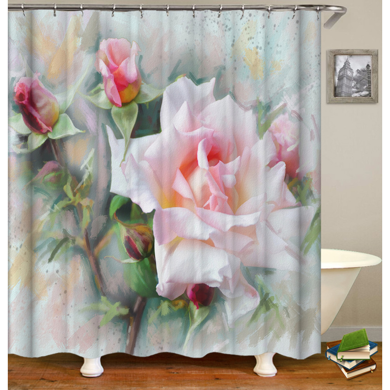 Decorative Print Waterproof Colorful bath shower curtains for Custom floral Transparent Hookless Shower Curtain